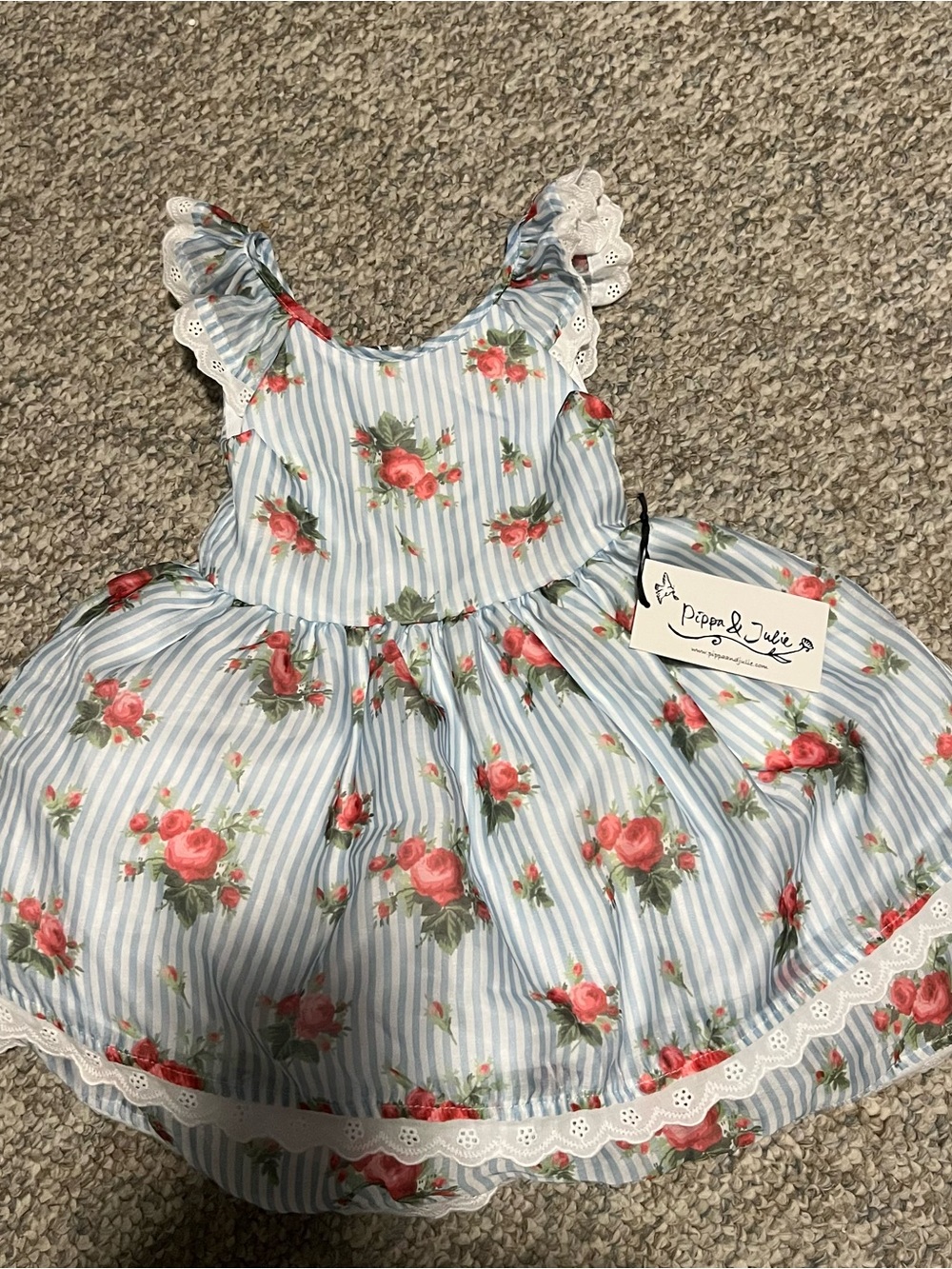 Pippa & Julie Light Blue Striped Floral Sundress 3T